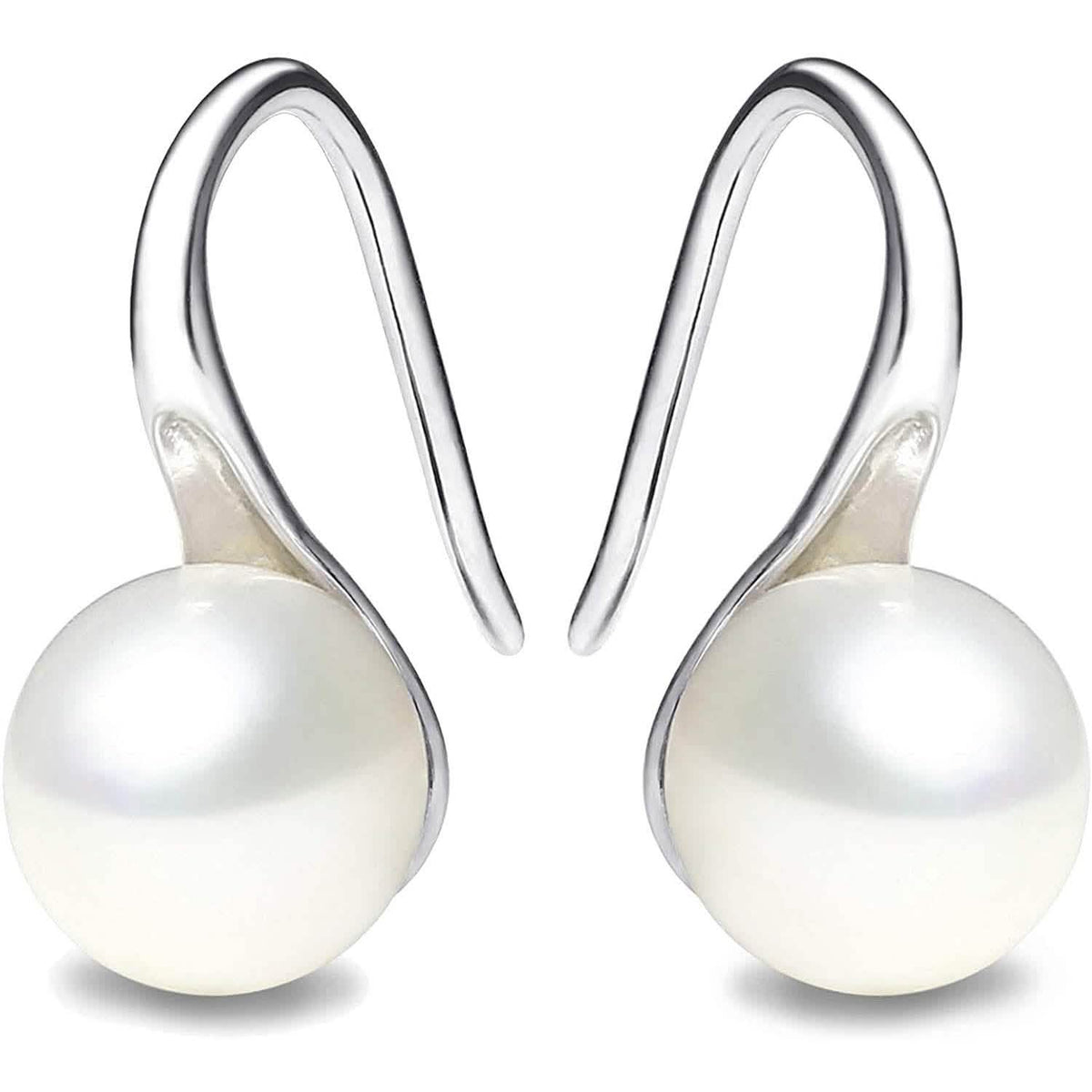 925 Sterling Silver 7.5-8mm White Freshwater Cultured Pearl Dangle Drop Earrings Silver Earrings - Tophatter Daily Deals