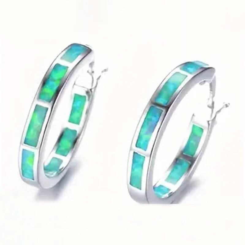 925 Sterling Silver Circular Hoop Earrings Green Earrings - Tophatter Daily Deals