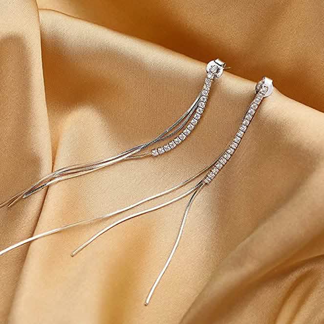 925 Sterling Silver Dangle Chain Tassel Earrings Earrings - Tophatter Daily Deals