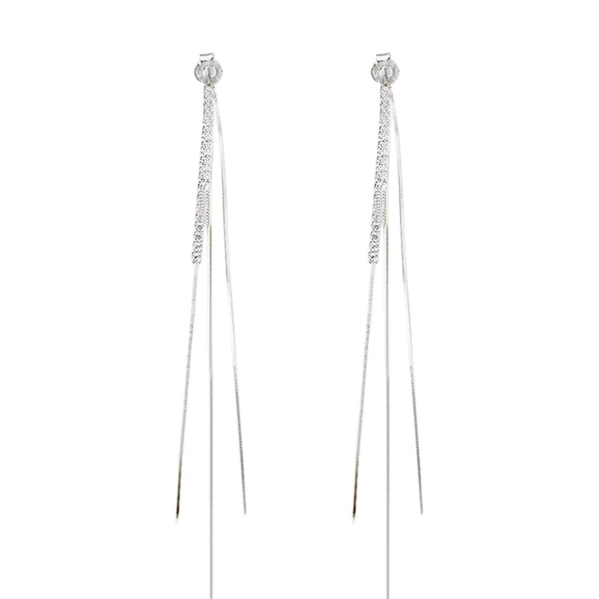 925 Sterling Silver Dangle Chain Tassel Earrings Silver Earrings - Tophatter Daily Deals