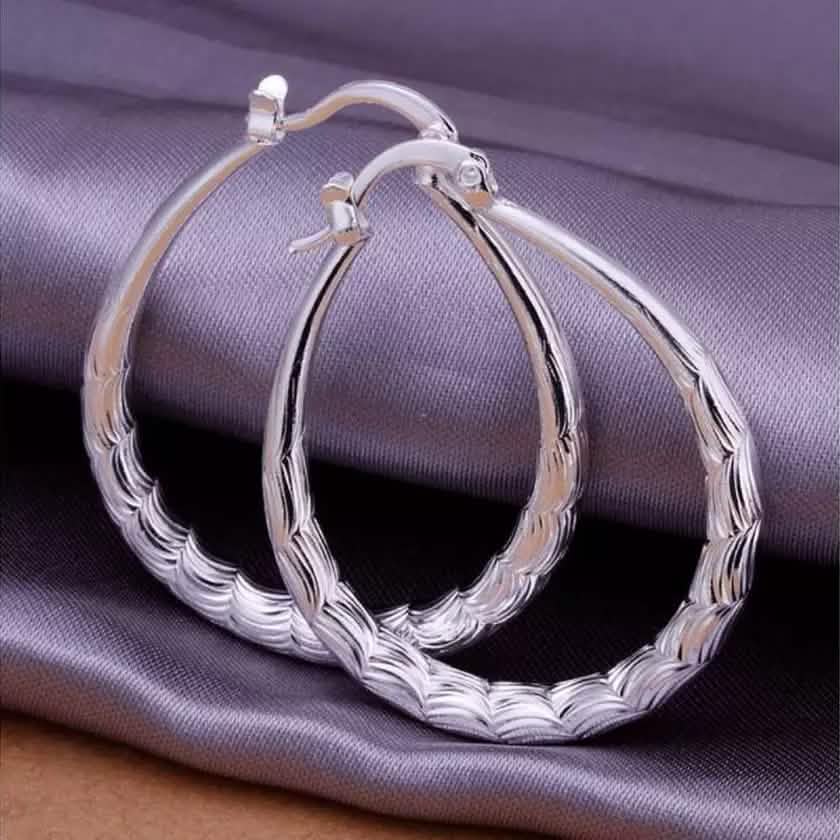 925 Sterling Silver Oval Filigree Hoop Earrings Earrings - Tophatter Daily Deals