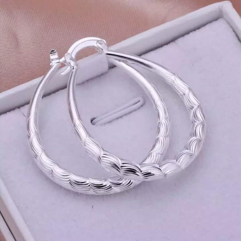 925 Sterling Silver Oval Filigree Hoop Earrings Silver Earrings - Tophatter Daily Deals