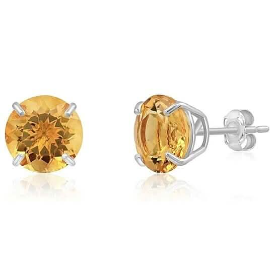 925 Sterling Silver Round Cut Citrine Stud Earrings 2.00 Cttw Earrings - Tophatter Daily Deals