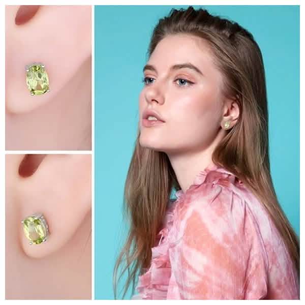925 Sterling Silver Round/Oval Peridot Stud Earrings Earrings - Tophatter Daily Deals