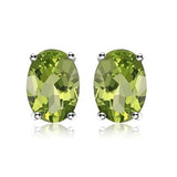 925 Sterling Silver Round/Oval Peridot Stud Earrings Oval Earrings - Tophatter Daily Deals