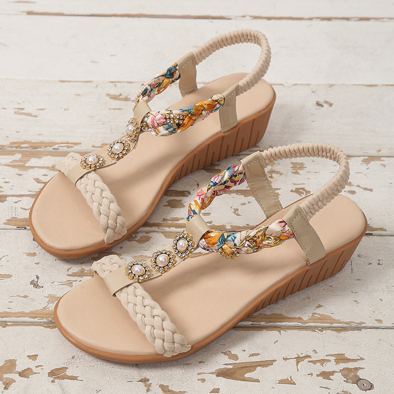 Bohemian Braided Sandals Summer Beach Shoes Women Offwhite 4 - Tophatter Daily Deals