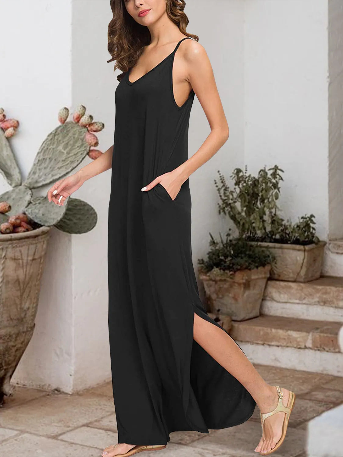 Slit Scoop Neck Sleeveless Dress Casual Dresses - Tophatter Daily Deals