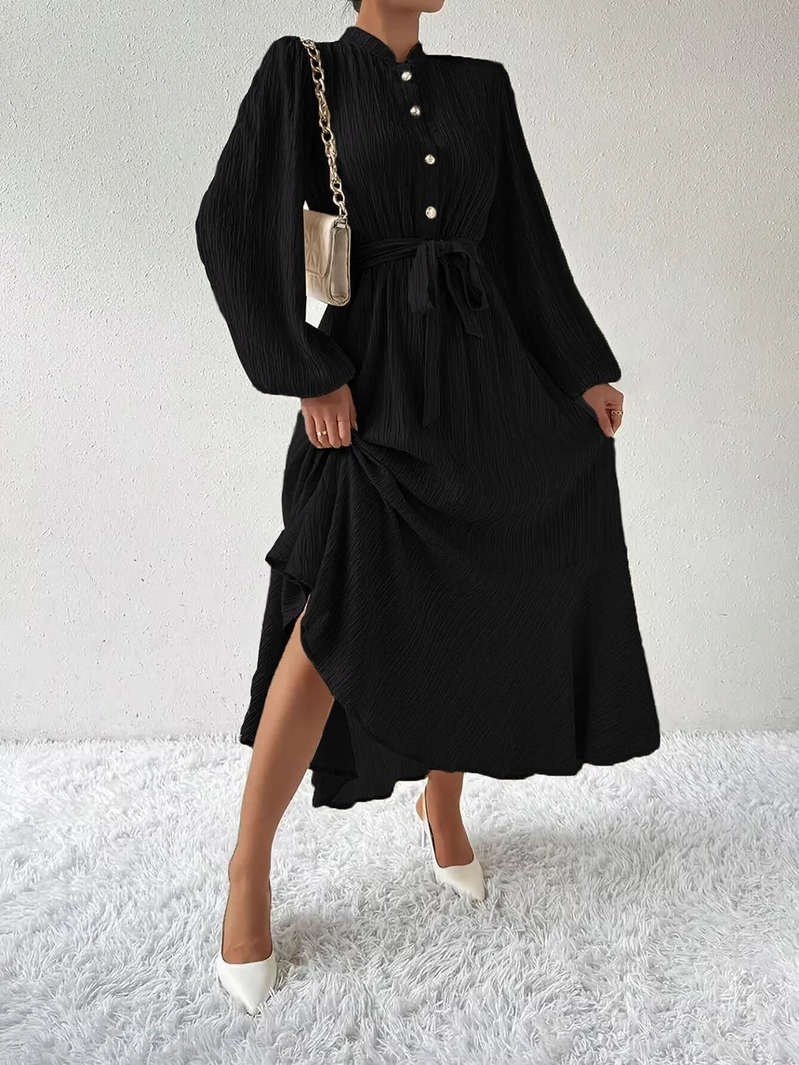 Tie Waist Long Sleeve Dress Casual Dresses - Tophatter Daily Deals