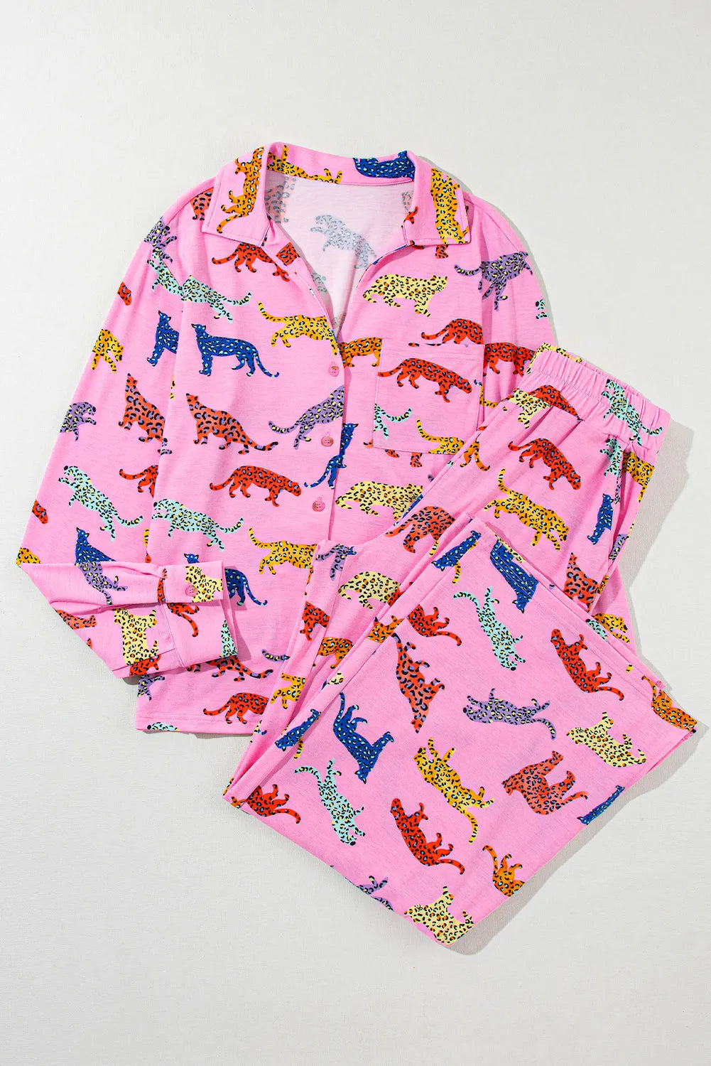 Pink Cheetah Print Shirt and Pants Pajama Set Loungewear & Sleepwear/Sleepwear - Tophatter Daily Deals