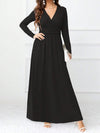 Pocketed Surplice Long Sleeve Maxi Dress Black Casual Dresses - Tophatter Daily Deals