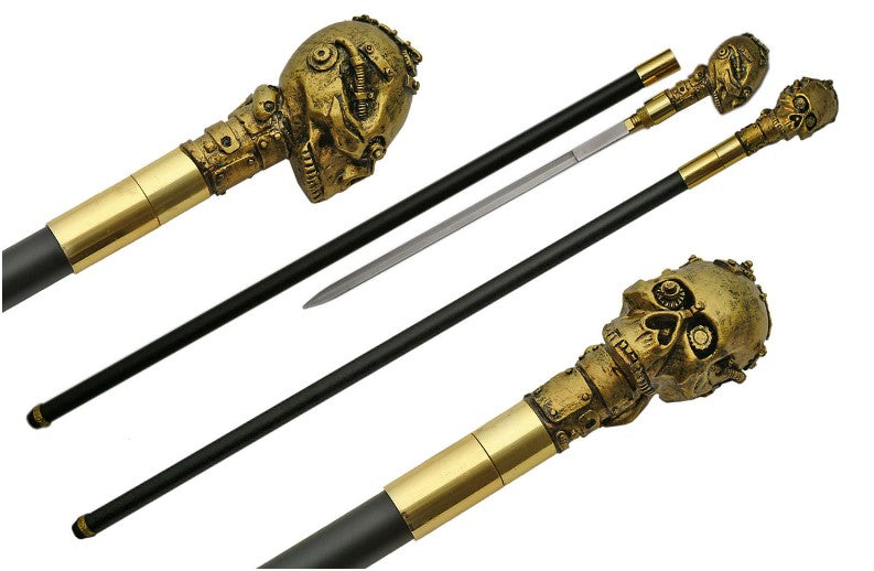36.75" BRASS FINISH SKULL SWORD CANE - Tophatter Daily Deals