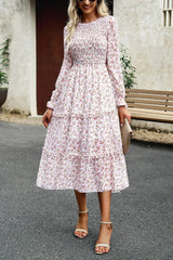 Smocked Flounce Sleeve Midi Dress Casual Dresses - Tophatter Daily Deals