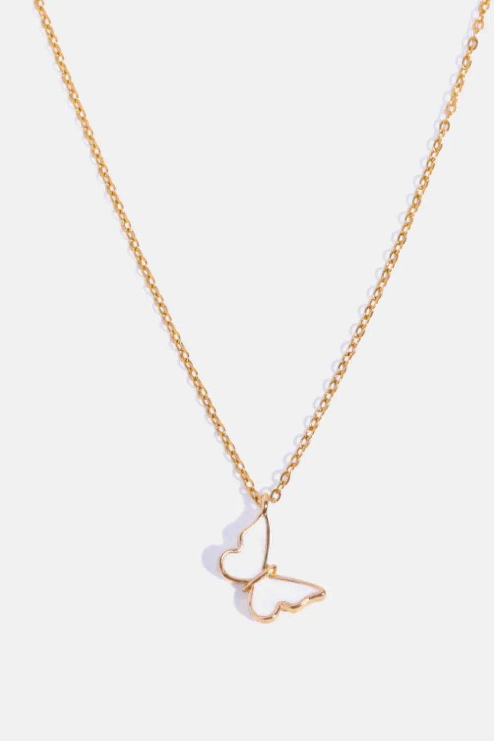 Butterfly Pendant Copper 14K Gold-Plated Necklace White One Size Necklaces - Tophatter Daily Deals