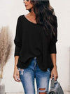 V-Neck Long Sleeve T-Shirt Black Women's T-Shirts - Tophatter Daily Deals