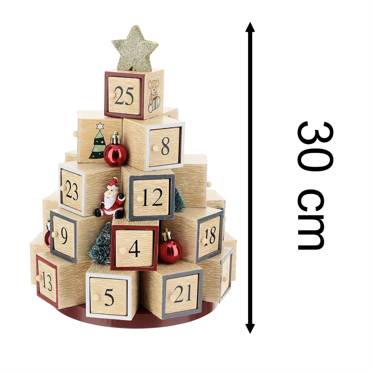 Christmas Tree Advent Calendar | Wooden Toy Block Tree with Glittery Star - 30cm Advent Calendar - Tophatter Daily Deals