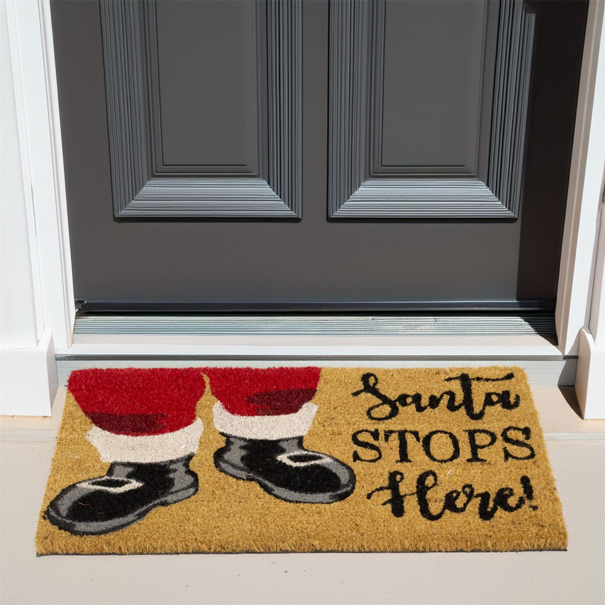 Santa Stops Here Christmas Doormat | Festive Coir Welcome Door Mat - 59x39cm Doormat - Tophatter Daily Deals