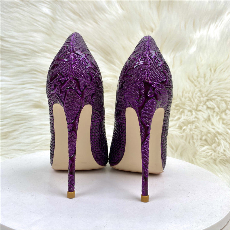 Beautiful purple embossed lace swirl design women's high heels 0 - Tophatter Daily Deals