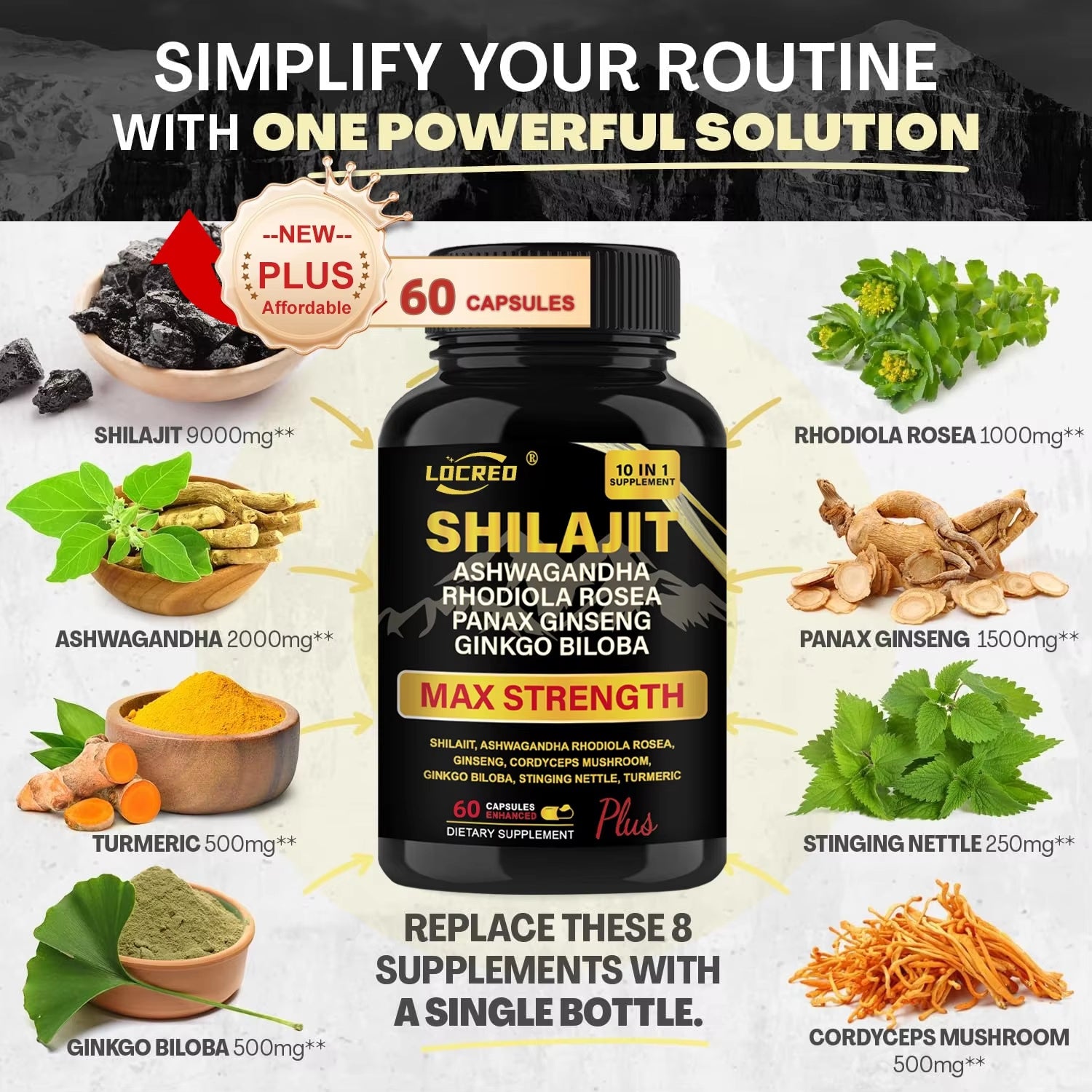 Shilajit Capsules Ashwagandha Extra Strength Dietary Supplement 60 Capsules - Tophatter Daily Deals