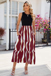 Striped Round Neck Sleeveless Midi Dress Casual Dresses - Tophatter Daily Deals