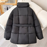 Warm Womens Puffer Coat - Belted Quilted Nylon Midthigh 3D Changing Face Moving Picture Frame - Tophatter Daily Deals