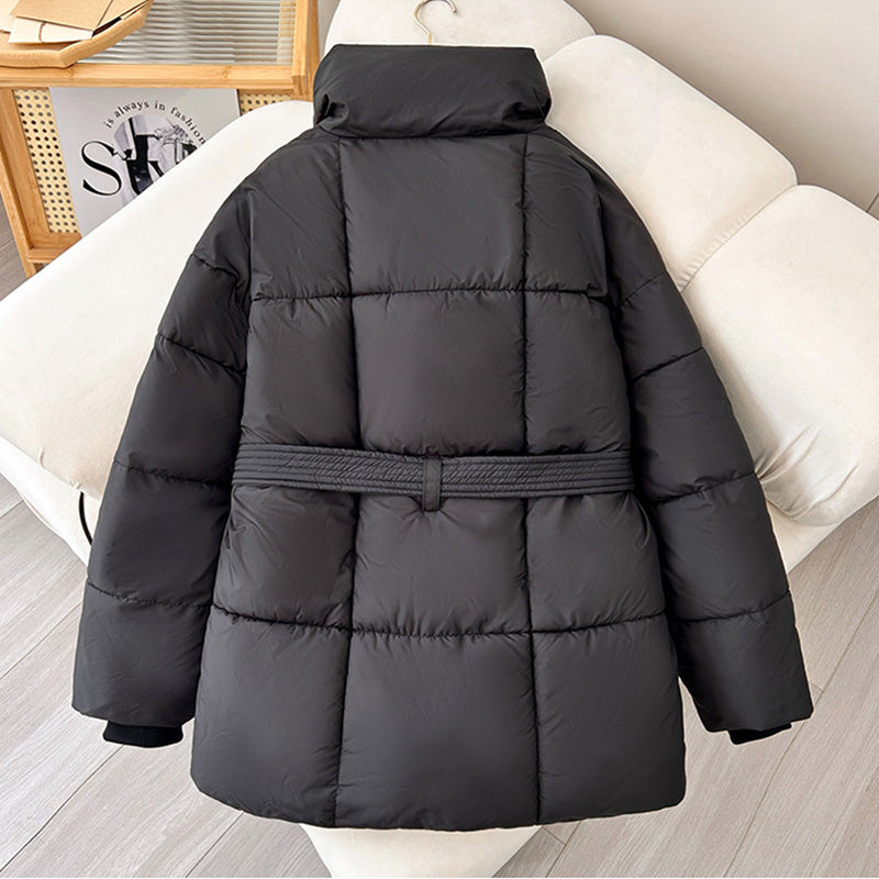 Warm Womens Puffer Coat - Belted Quilted Nylon Midthigh 3D Changing Face Moving Picture Frame - Tophatter Daily Deals
