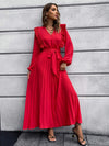 Pleated Surplice Tie Waist Maxi Dress Casual Dresses - Tophatter Daily Deals