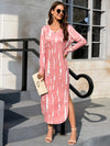 Slit V-Neck Long Sleeve Midi Dress Casual Dresses - Tophatter Daily Deals