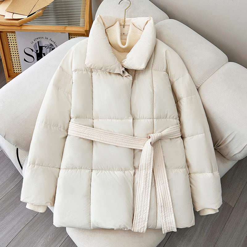 Warm Womens Puffer Coat - Belted Quilted Nylon Midthigh White 3D Changing Face Moving Picture Frame - Tophatter Daily Deals