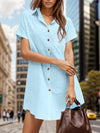 Pocketed Button Up Short Sleeve Dress Pastel Blue Casual Dresses - Tophatter Daily Deals