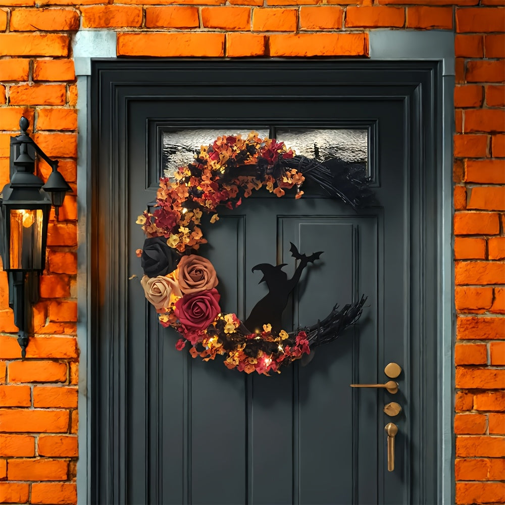 Gothic Halloween Wreath Witch Cat Moon Decor Occasions > Christmas > Christmas Wreaths & Garlands - Tophatter Daily Deals