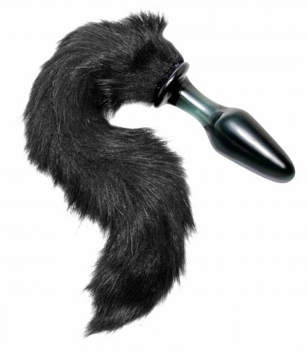 Midnight Fox Glass Anal Plug with Long Black Fur Tail > Anal Range > Tail Butt Plugs - Tophatter Daily Deals