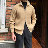 Fitted Men’s Cardigan - Stand Up Collar, Slim Rib Knit Khaki 3D Changing Face Moving Picture Frame - Tophatter Daily Deals