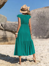Embroidered Square Neck Cap Sleeve Dress Casual Dresses - Tophatter Daily Deals