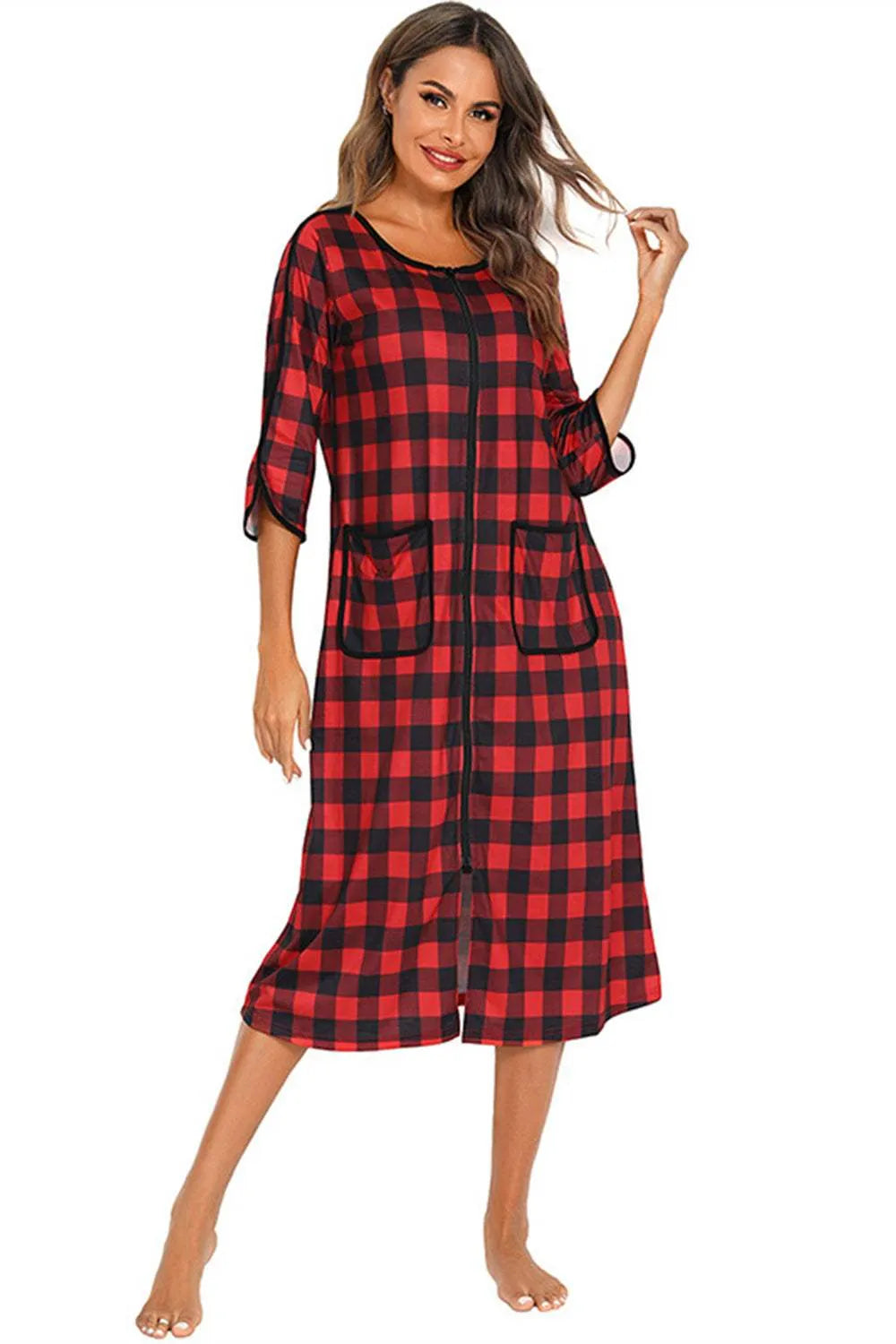 Round Neck Three-Quarter Sleeve Midi Night Dress Sleep Dresses - Tophatter Daily Deals