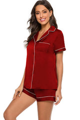 Printed Button Up Short Sleeve Top and Shorts Lounge Set Loungewear Sets - Tophatter Daily Deals