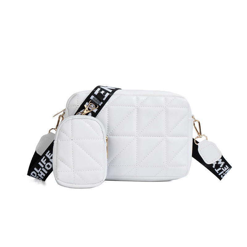2Pcs Rhombus Shoulder Bag With Wallet Letter Print Wide Shoulder Strap Small Square Bag Large Capacity Cell Phone Crossbody Bags White 4 - Tophatter Daily Deals