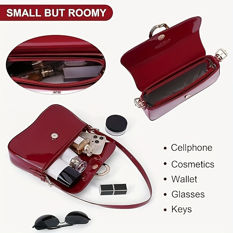 Patent Baguette Shoulder Bag with Gold D-Ring, 9.25 Inch Handbags & Wallets - Tophatter Daily Deals