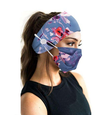Button headband mask headscarf hair accessory 2-piece set Set Lake blue 0 - Tophatter Daily Deals