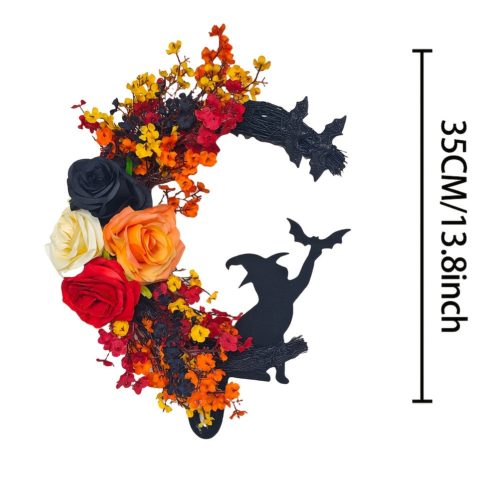 Gothic Halloween Wreath Witch Cat Moon Decor Occasions > Christmas > Christmas Wreaths & Garlands - Tophatter Daily Deals