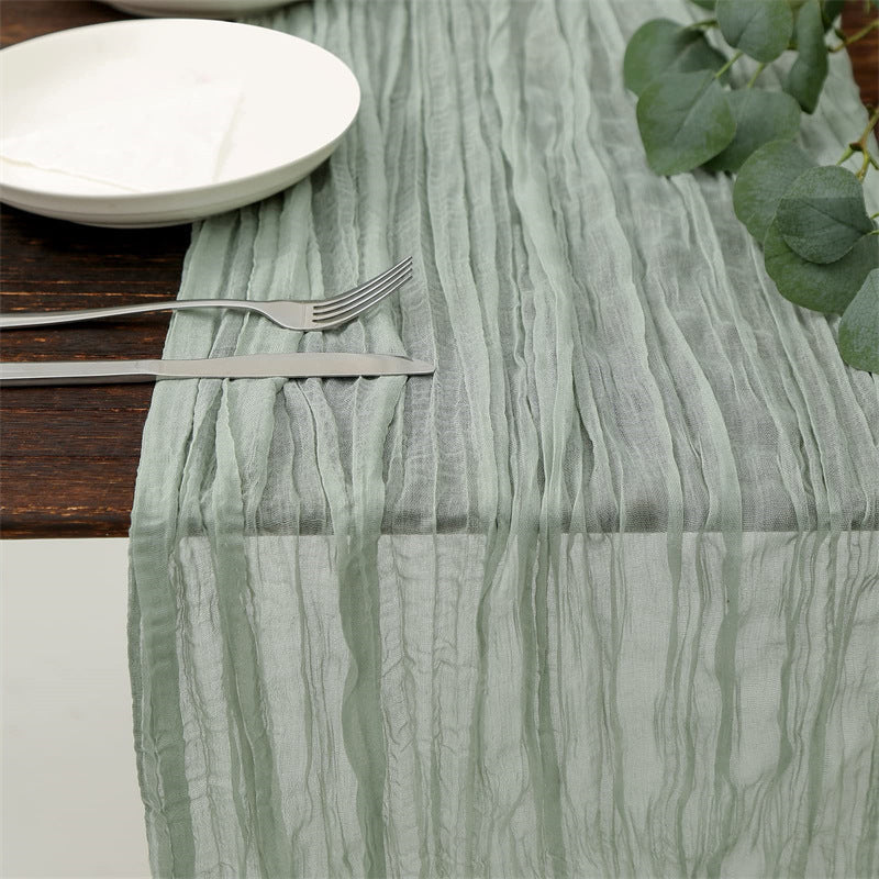 Balinese Crinkle Table Flag Boho Twist Tablecloth Light Green 0 - Tophatter Daily Deals