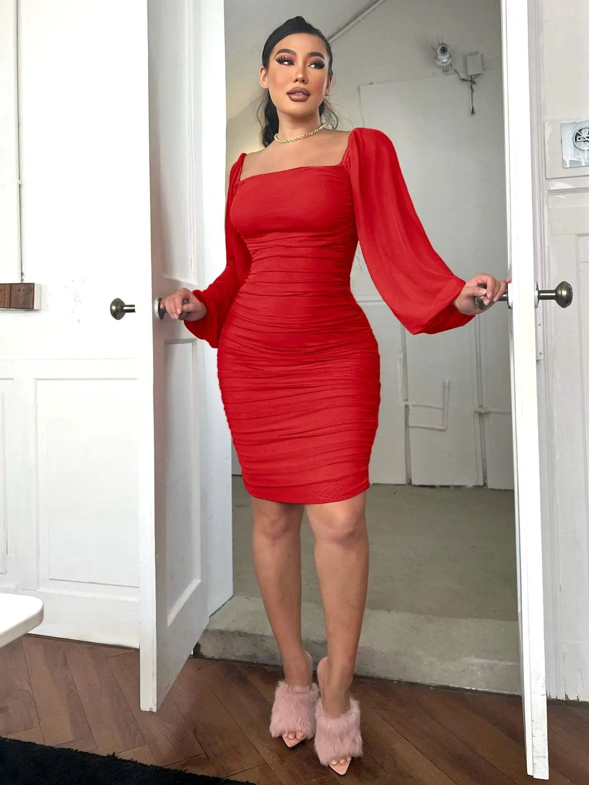 Zip-Back Ruched Bodycon Dress Cocktail Dresses - Tophatter Daily Deals