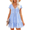 Printed V-Neck Buttoned Short Sleeve Mini Dress Casual Dresses - Tophatter Daily Deals