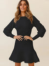 Round Neck Lantern Sleeve Sweater Dress Black Casual Dresses - Tophatter Daily Deals