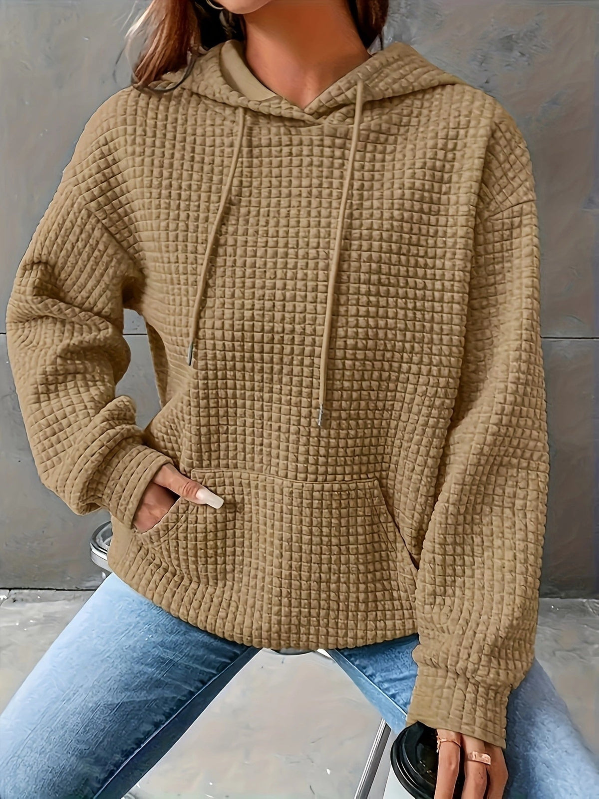 Soft Cozy Women’s Hoodie Sweater - Waffle Knit Layering Khaki 3D Changing Face Moving Picture Frame - Tophatter Daily Deals
