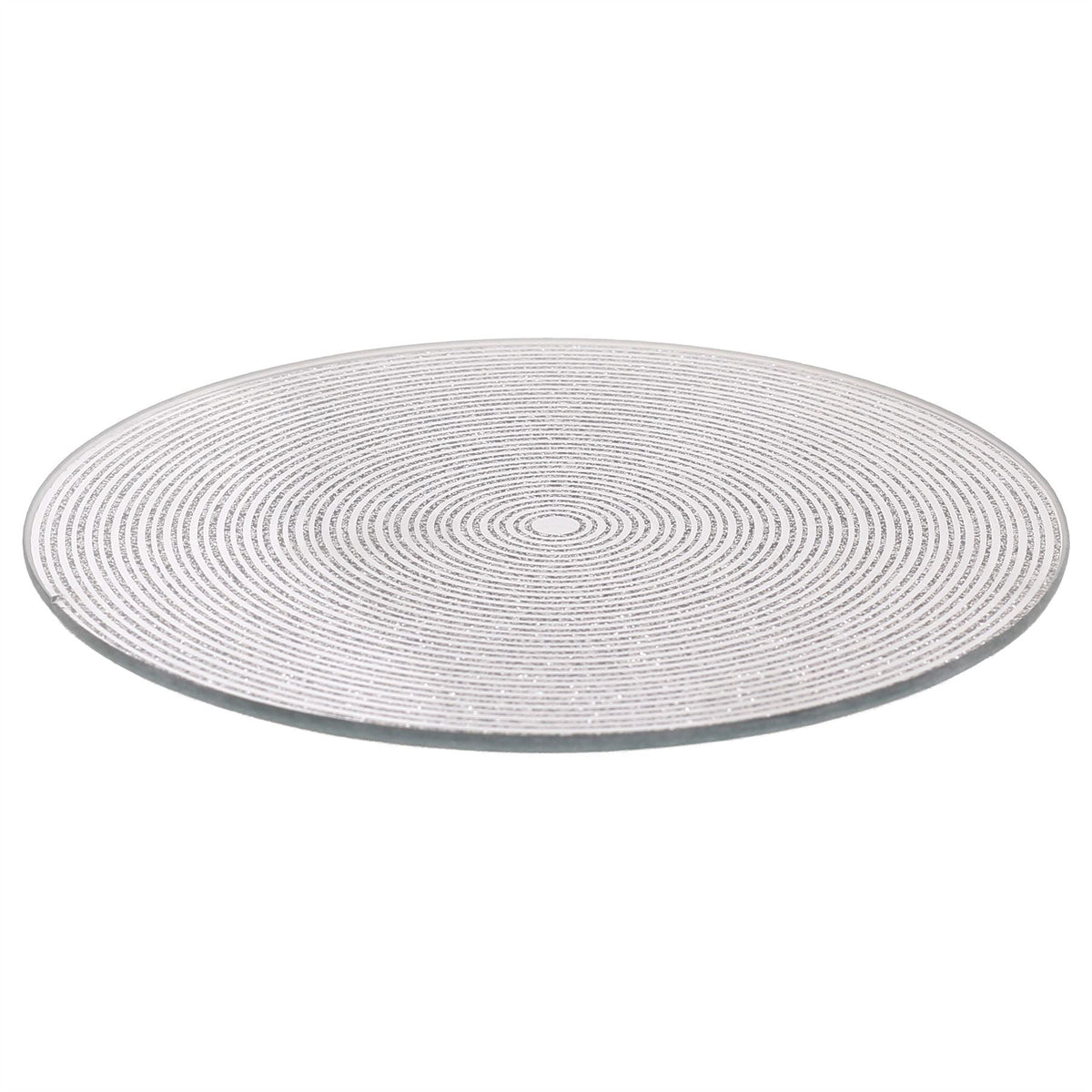 Round Silver Glitter Candle Plate, 15 cm Mirrored Glass Candle Stand Candle Plate - Tophatter Daily Deals