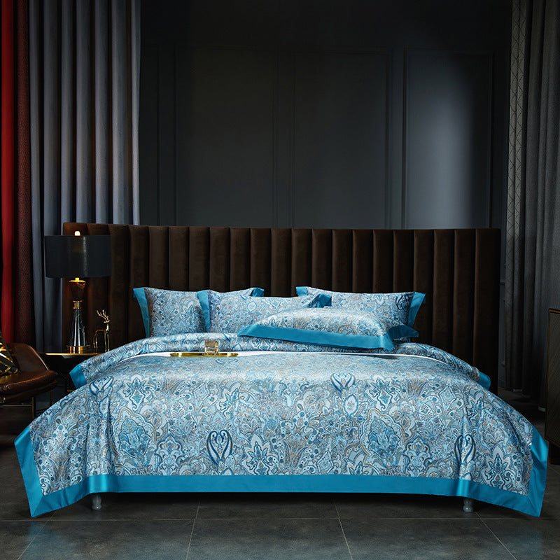 140 Cotton Satin Digital Printed Four-piece Bedding Set Blue Lovers 0 - Tophatter Daily Deals