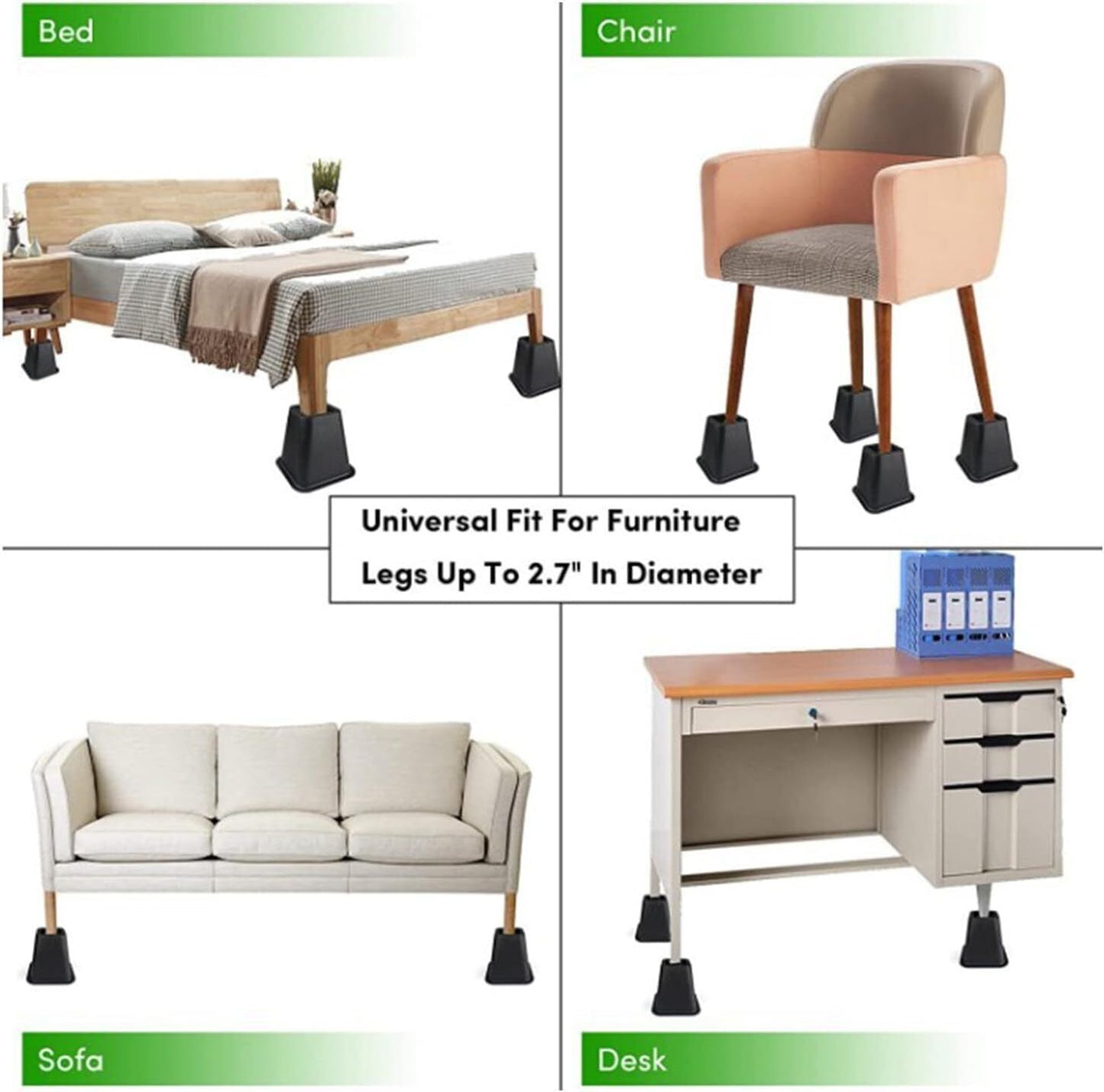 4Pcs Heavy Duty Bed Chair Risers Feet Leg Lift Furniture Extra Raisers Stand 5 - Tophatter Daily Deals