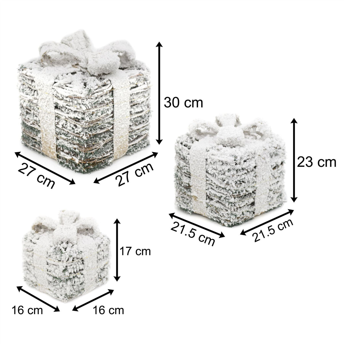 Set Of 3 LED Light Up Christmas Present Boxes | 3 Piece Rattan Snow Topped Light Up Xmas Christmas Gift Boxes | LED Christmas Parcels Christmas Decorations Ornament - Tophatter Daily Deals