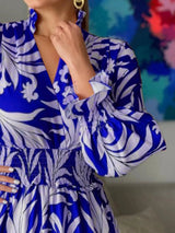 Printed Flounce Sleeve Maxi Dress Casual Dresses - Tophatter Daily Deals