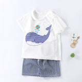 Boys And Girls Summer T-shirt Half Sleeve Suit Shorts Thin Striped Whale 0 - Tophatter Daily Deals